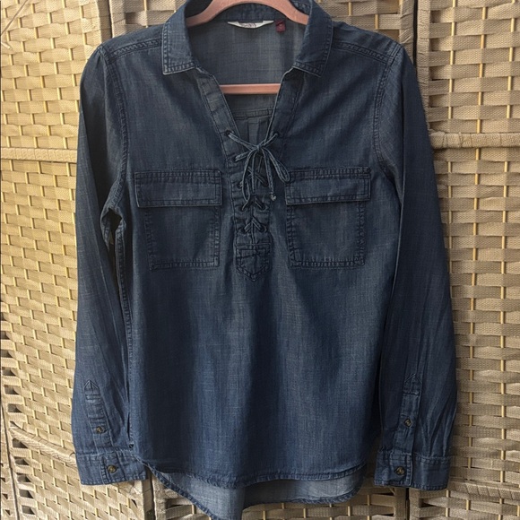 SO Tops - SO Women's Dark Blue Lace-Up Blouse